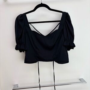 Black Satin Open Back Blouse